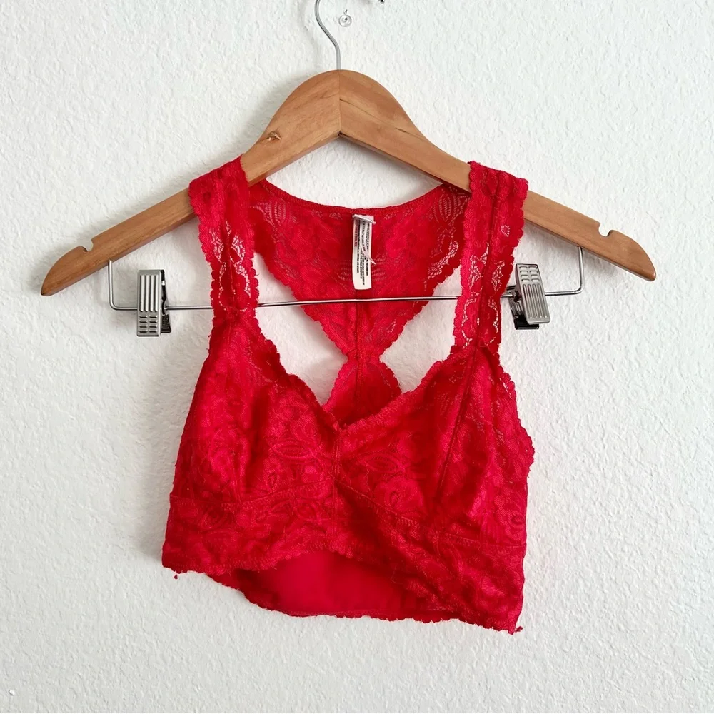 Free People Red Floral Lace Bralette Sz XS